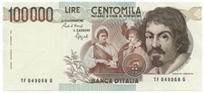 100000 LIRE BANCA D'ITALIA CARAVAGGIO I TIPO LETTERA F 10/03/1993 FDS-/FDS