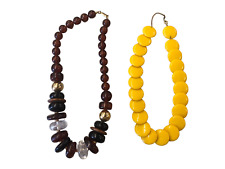 2 COLLANE GIROCOLLO CM 48-50 GIALLA E MARRONE BIGIOTTERIA VINTAGE ANNI 70/90