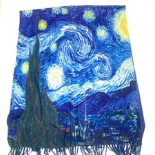 Sciarpa donna foulard scialle grande vintage lana fantasia stola stampe Van Gogh