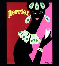 PERRIER poster manifesto Bernard Villemot Acqua Water Bicchiere Glass G35