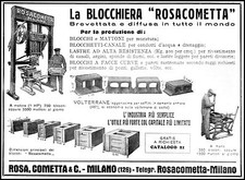 PUBBLICITA' 1930 BLOCCHERIA ROSACOMETTA MILANO EDILIZIA MATTONI FORATI BLOCCHI 