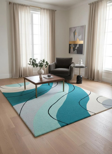 Tappeto moderno lana teal - tappeto,
