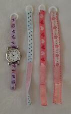 Set orologio + 4 cinturini tessuto fantasia colorati rosa viola bimba bambina