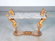⚜️ TAVOLINO CONSOLE SCULTURE STATUE CAVALLI RAMPANTI PIANO MARMORIZZATO 1800