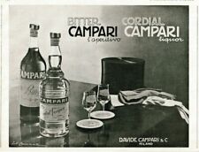 PUBBLICITA' 1933 CAMPARI BITTER CORDIAL BOTTIGLIE BICCHIERI TUBA MODA ELEGANZA