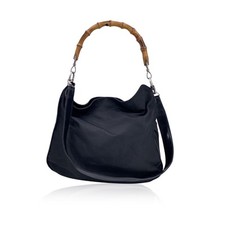 Autentica borsa a tracolla Gucci vintage nera nylon hobo tote bag manico bambù