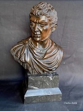 Busto in Bronzo di Imperatore Romano su base in Marmo Nero - XX sec.