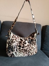 Borsa a tracolla o spalla regolabile, in simil cavallino, pelle grigio bianco 