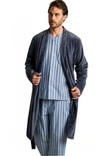 Vestaglia Uomo in Pile Admas Lunga con Cinta a Righe Pesante Invernale Blu