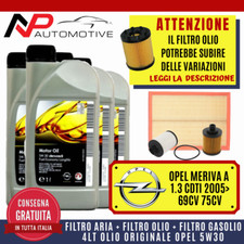 KIT TAGLIANDO OPEL MERIVA A 1.3 CDTI 69CV 75CV 2005> + 4 LITRI LT OLIO OPEL 5W30