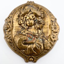 Rara antica spilla H Pomerantz INC. NY, giovane ragazza, stile edoardiano o nouveau