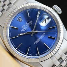 Uomo Rolex Datejust Quadrante Blu 18K Oro Bianco & Acciaio Orologio W/Originale