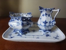 Royal Copenhagen Set Zuccheriera e Crema Pizzo Aperto Blu Scanalato Completo e Vassoio Liscio