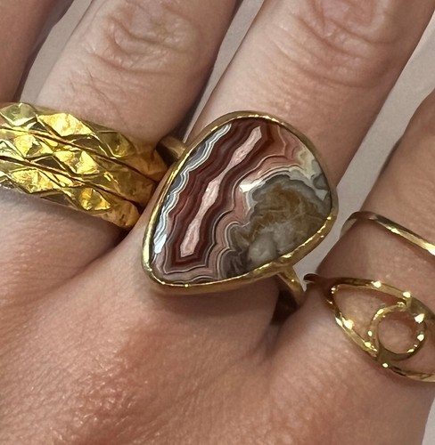 Anello agata singola - agata, pizzo