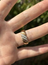 Anello a Fascia Oro 10k , Fede con Diamanti Vintage, Regalo, Anello Oro 10ct