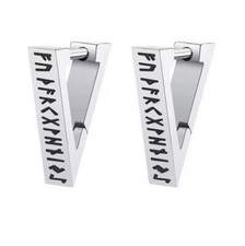 ORECCHINI UOMO DONNA UNISEX TRIANGOLO RUNE VICHINGHI ACCIAIO INOSSIDABILE SILVER