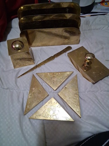 Set scrivania cinese ottone - set,