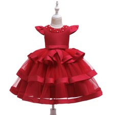 Abito Vestito Bambina Principessa Perline Cerimonia Festa 4-8anni Rosso Tutu