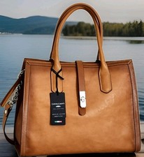 🌞BORSA A TRACOLLA CAVALCANTI DESIGNER ITALIANO COGNAC PELLE BRUNITA🌺NUOVA CON ETICHETTE