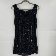 Free People Speak Easy Mini Abito Donna 2 Nero Viscosa Impreziosito Scollo a Scoop