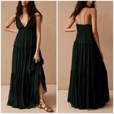 Maxi abito BHLDN Anthropologie Amandine verde chiffon ospite matrimonio taglia 12