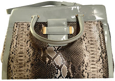 Borsa Studio Pollini Originale Vernice Celeste e Snake Bianco e Nero, Capiente.