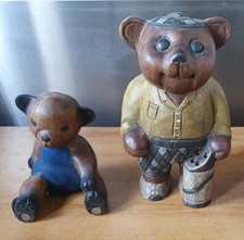 Vintage Wooden Bear Sculptures Decorative Items Golfer And Bear Figurine