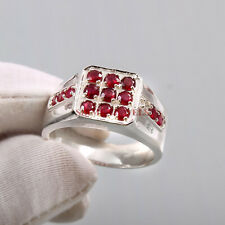 Anello In Argento Sterling 925 Con Gemma Di Rubino Riscaldata Per Uomo #261