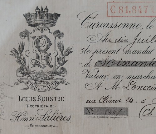 Fattura carcassonne 1889 henri - fattura,