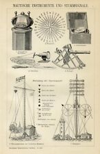 1898 Stampa Antica = STRUMENTI NAUTICI Bussola Sestante = Old Print