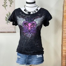 Y2k Angel Wings Corona Cuore Burnout Top Grunge Rockstar Fidanzata Punk Emo S