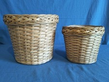 Coppia Cestini Vimini CachePot Antichi Copri Vaso Piante Intreccio Scacchiera