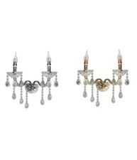 Applique Candelabro Gocce Pendenti Cristallo Acrilico 2 Bracci Attacco E14 E35