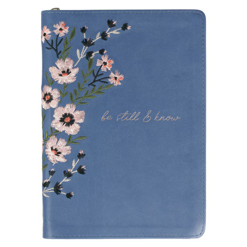 Blue floral embroidered faux - floral,