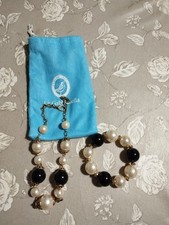 Set Bracciale + Collana Parure Donna Elegante Festa Con Perle Bianche E Nere 