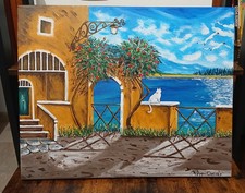 Paesaggio Marino azzurro intenso, Dipinto a mano, 40x50 cm