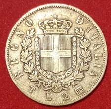 REGNO D'ITALIA VITTORIO EMANUELE II 2 LIRE STEMMA 1863 TORINO MB