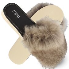 Flauschige Damen Hausschuhe offen mit Puschel Kunstfell Gr. 36-41 filsko Inari