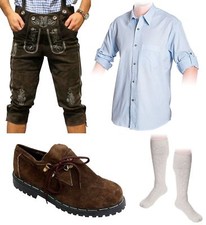 Set 5 pezzi costumi tradizionali C pantaloni di pelle tradizionali 46-60 spalline, scarpe, camicia calze lunghe