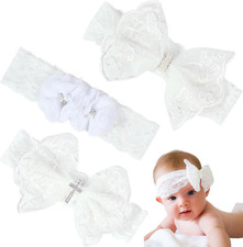 Fasce per Capelli Bambina, 3 Pezzi Fascetta Neonata Battesimo Elastici Grazioso 