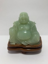 Vecchio Buddha in Pietra Su Base in Legno - Cina Metà XX Secolo