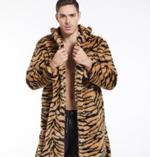 Cappotto uomo pelliccia sintetica leopardato media lunghezza giacca caldo invernale sciolto antivento nuovo