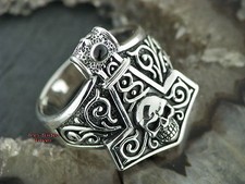 Silberring Gothic TOTENKOPFRING Thors HAMMER Totenkopf Rockabilly Skull Ring