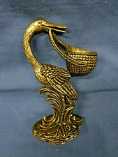 3178M Statuina Cicogna Ottone Vintage ITALIA con Cestino Alta 4,5" VITA E SCINTILLANTE