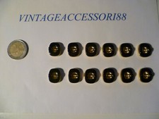 12 PZ BOTTONI STAFFA PLASTICA VINTAGE ANNI 70 NERO ORO 1,3 X 1,8 CM MERCERIA