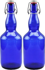 2 Bottiglie Di Vetro Blu Da