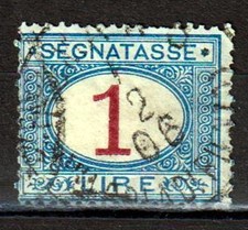 Regno segnatasse 1890 lire 1 Cifra entro un ovale azzurro e rosso Sass 21 usato