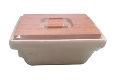 M HOME - PIROFILA RETTANGOLARE 10X7,5 CMIN CERAMICA CON COPERCHIO IN LEGNO