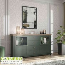 Mobile credenza soggiorno verde quercia 2 ante con vetro 4 cassetti TEXEL