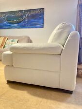 Divano bianco in vera pelle Made in Italy, tre posti, 220 cm in lunghezza